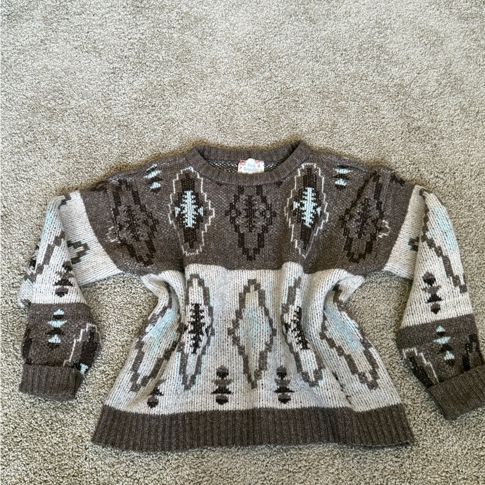 Cozy Aztec Western Patterned Sweater - Brown and Blue
